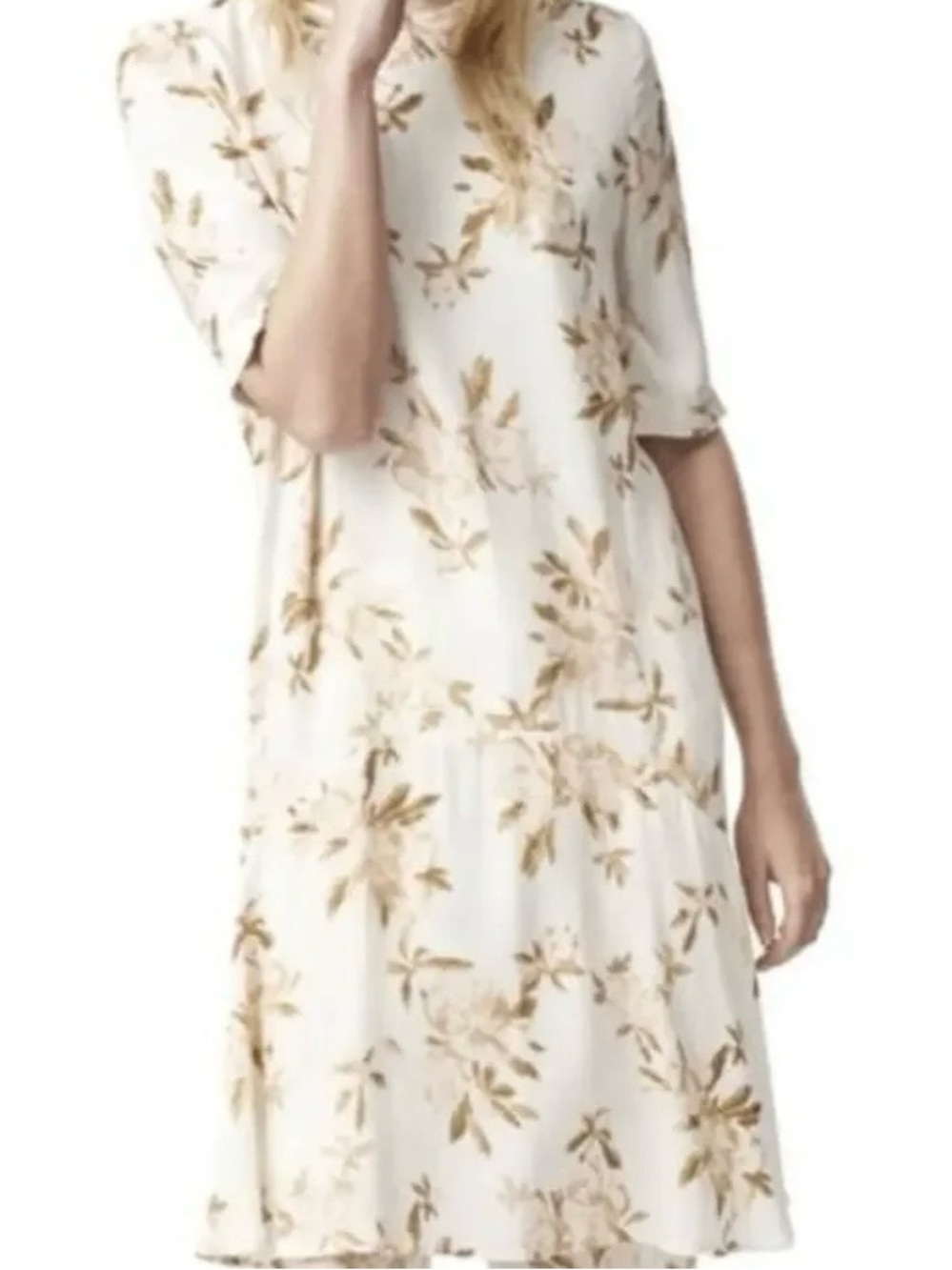 Ganni Ivory Dress with Soft Taupe Floral Print